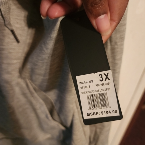 Bebe Sport Gray Multicolor Logo Full Zip Hooded Jacket Sz 3X NWT - Picture 7 of 11